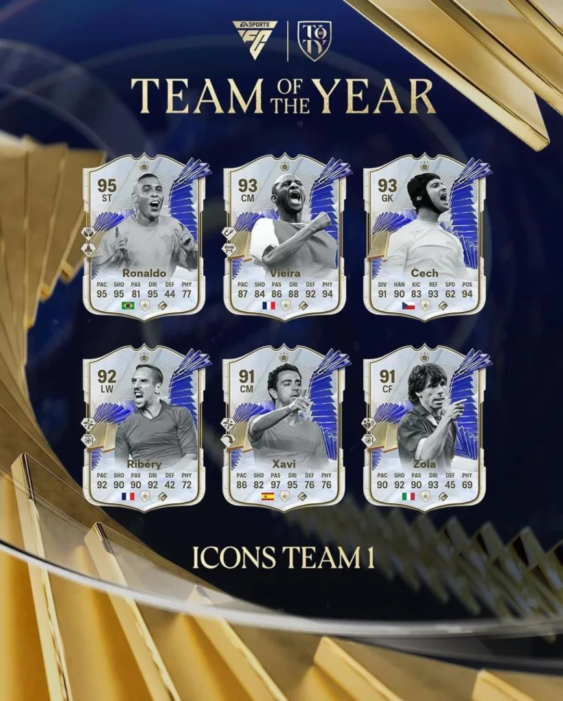 EA Sports FC 24 Team Of The Year (TOTY) Icons Team 1 promo Full team